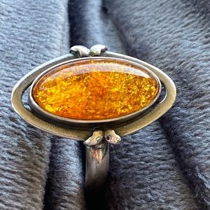 Yellow amber stone ring and earrings